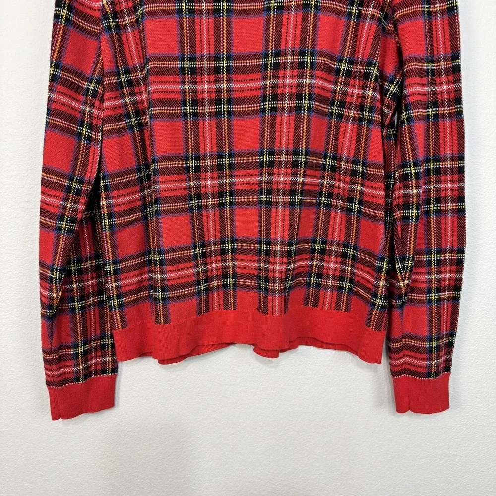 J.Crew Tartan Jacquard Pullover Sweater Women's XL Red Tartan Plaid 100% Cotton - Picture 3 of 12